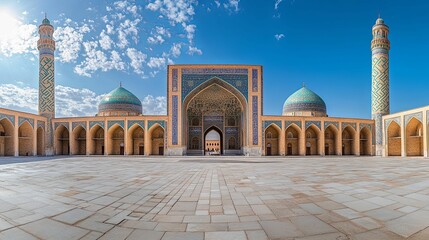 The Entrance to a Grand Mosque with Two Minarets