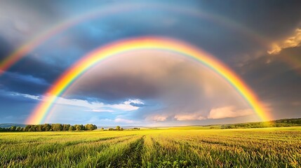 Poster - Double Rainbow Over a Field of Green