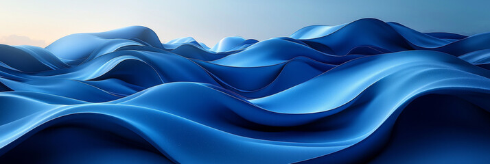 Wall Mural - Abstract blue waves flow and ripple across a digital landscape.