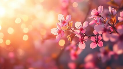 Wall Mural - Delicate Pink Cherry Blossoms in Warm Sunlight