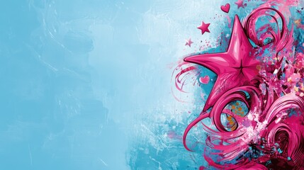 Poster - Abstract Pink Star with Hearts and Swirls