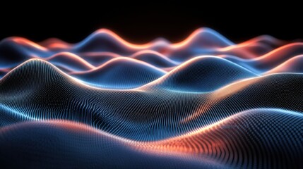 Poster - Abstract Digital Landscape with Glowing Waves