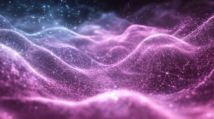 Poster - Abstract Digital Landscape with Glowing Particles