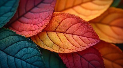 Wall Mural - Vibrant autumn leaves in shades of red, orange, and green.