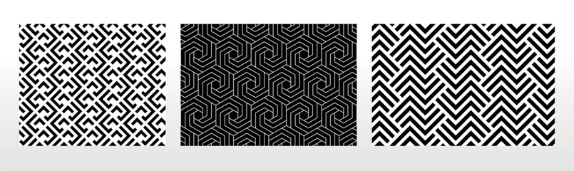 Wall Mural - Geometric set of seamless black and white patterns. Simple vector graphics.