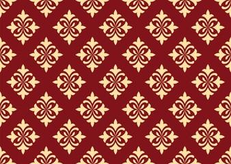 Sticker - Flower geometric pattern. Seamless vector background. Golden and red ornament