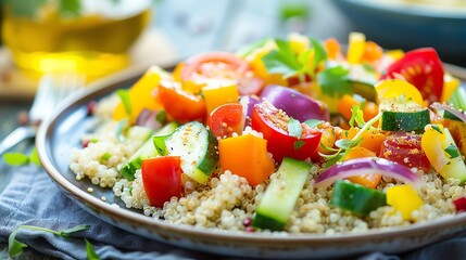 A plate of quinoa with vegetables.