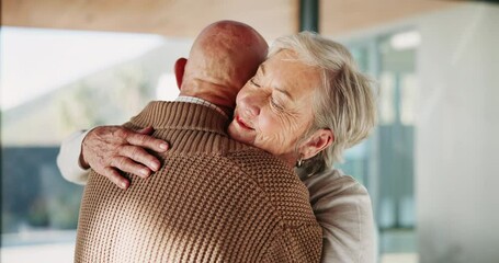 Canvas Print - Senior people, hug and support in nursing home for trust, friendship and comfort in loss. Elderly woman, retirement and friends in embrace for empathy, care and proud for rehabilitation progress