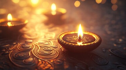 Diwali diya oil lamps with flowers holiday background. Creating a festive and decorative composition.