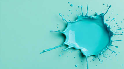 Poster - Vibrant turquoise paint splash on a smooth surface, capturing the energy and motion of creativity in a stunning visual.