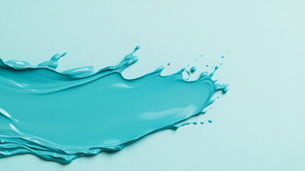 Poster - Vibrant turquoise paint splash on a smooth surface, creating an artistic and dynamic visual expression in a minimalist design.