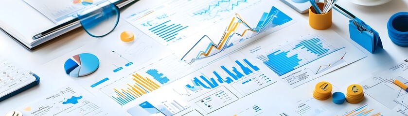 Canvas Print - Business charts and graphs on desk.