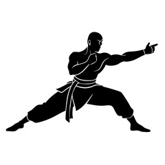 Poster - Male martial arts kung fu man standing posing vector silhouette, isolated white background