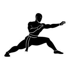 Poster - Male martial arts kung fu man standing posing vector silhouette, isolated white background