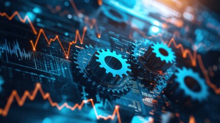 Canvas Print - Digital Finance Dashboard with Futuristic Circuit Gears and Data Visualization