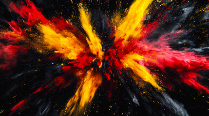 Wall Mural - a bright explosion of red, yellow and black colors of holi. the background concept is in the colors 