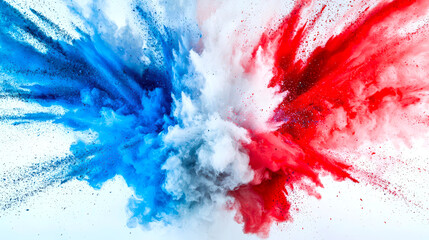 Wall Mural - an explosion of holi colors in the colors of the french flag. a colorful explosion of blue, white an