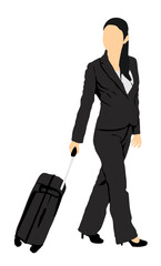 Wall Mural - full isolated Business women with luggage 