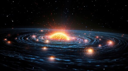 Wall Mural - a breathtaking cosmic spectacle unfolds, as a fiery star explodes at the heart of a swirling galaxy,
