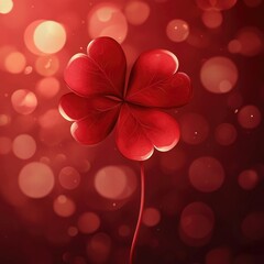 Wall Mural - Four-Leaf Clover Love: Abstract Valentine's Day Card with Red Background