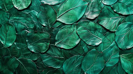 Wall Mural - A close up of a green, painted leaf design.