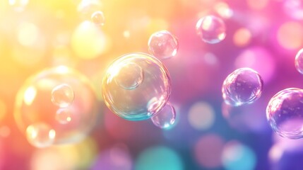 Poster - Colorful soap bubbles on a vibrant bokeh background, abstract concept