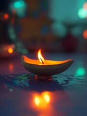 Diwali diya oil lamps with flowers holiday background. Creating a festive and decorative composition.