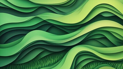 Wall Mural - Natural Wave Abstract Design: Green Summer Wallpaper with Light Elements