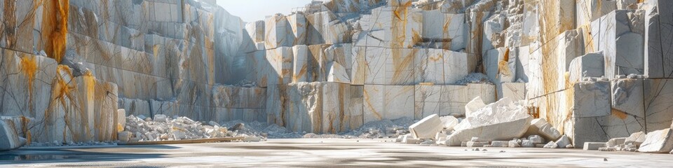 Large White Marble Rocks in a Deserted Quarry Displaying Smooth Edges Horizontal View of Marble Quarry