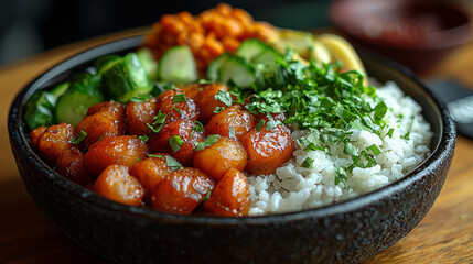 Close up of a bowl with a delicious and healthy meal.