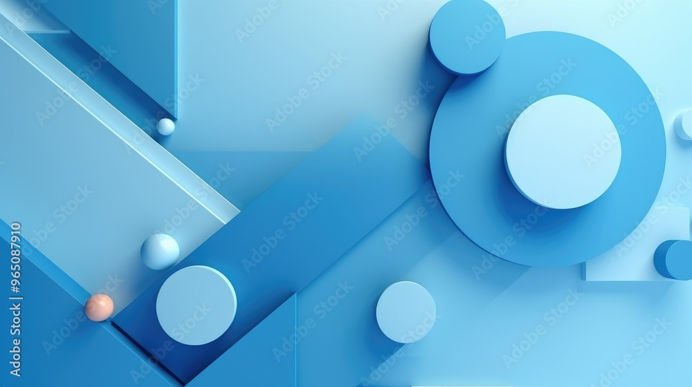 Abstract blue geometric background with circles and spheres. Minimalist ...