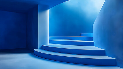 Canvas Print - Abstract blue stairs in a modern building.