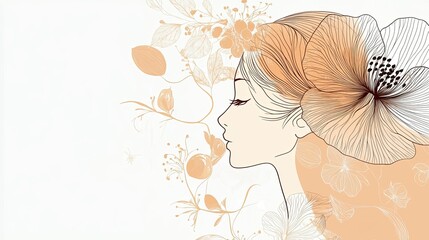 Wall Mural - Woman's Profile with Flower in Hair and Floral Background