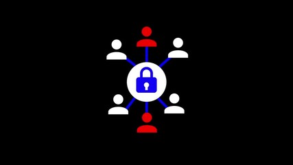 Poster - Lock connected with profile icons illustrating a security concept and protection network.