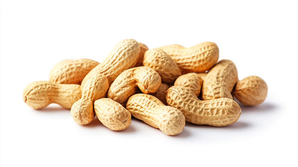 Freshly harvested raw peanuts scattered on a white surface, showcasing their natural texture and earthy color