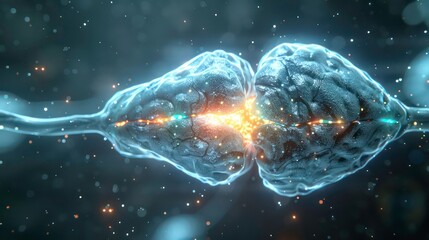Aufkleber - Abstract glowing brain cells connected by a thin line with a bright spark in the middle.
