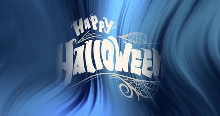 Poster - animation of happy halloween text and blue shapes on black background