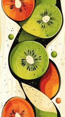 Wall Mural - Stylized kiwi design with unique geometric shapes and a distinctive color palette.