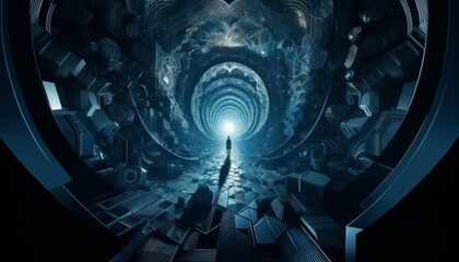 An image in a 16_9 ratio depicting an abstract, intricate tunnel in a similar style to the previous creation.