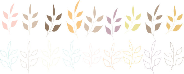 Poster - set of aesthetic leaf and outline leaf vector illustration.