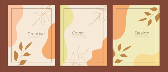 Poster - set of aesthetic background letter size with different color shape and leaf. perfect for book cover, banner, booklet, poster, flyer, presentations.