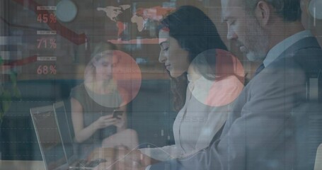 Poster - Animation of financial data processing over diverse business people in office