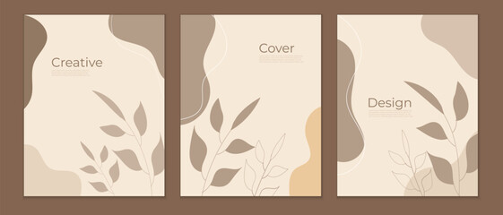 Wall Mural - set of aesthetic background letter size with different color shape and leaf object. perfect for book cover, banner, booklet, poster, presentations.