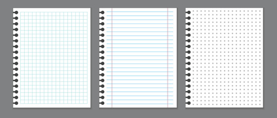 Aufkleber - lined paper notebook template, line graph note book, letter size notebook, dot graph notebook pages vector illustration.
