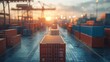 © pamungkas - Cargo Containers at Sunset in a Shipping Port