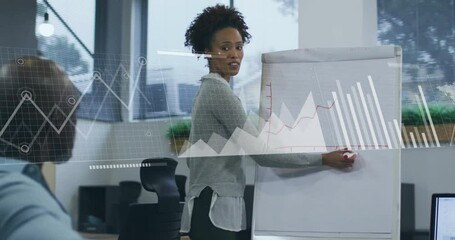 Poster - Animation of financial data processing over diverse business people in office