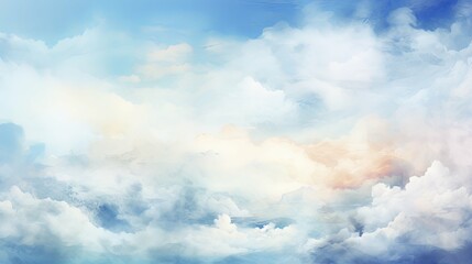 Poster - Abstract Watercolor Painting of Fluffy Clouds in a Blue Sky