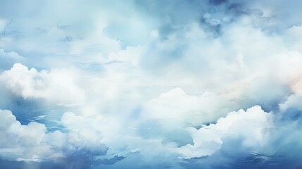 Poster - Abstract Watercolor Painting of White Clouds in a Blue Sky