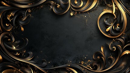 Poster - Black and Gold Abstract Swirls with a Center Blank Space