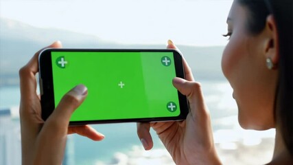 Poster - Woman using smartphone on green screen,Smartphone green screen